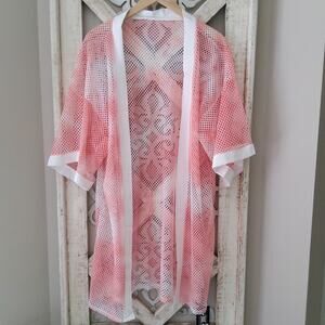 Justin & Taylor Women's Open Weave Mesh Ruana Kimono Swimsuit Coverup Tie Dye